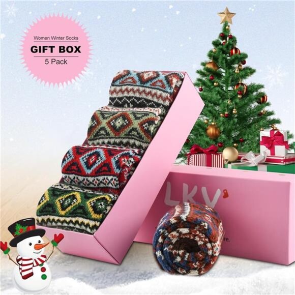 New 5 Pairs Wool Socks for Women - Cute Fuzzy Warm Colorful Crew Socks - Picture 2 of 6